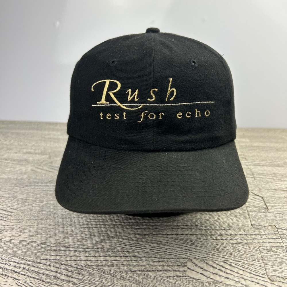 Vintage 90s Rush test For Echo Hat Cap Strap Back Adjustable Black 1996 Band Men